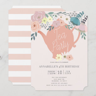 Pink Floral Tea Party Girl Birthday Invitation