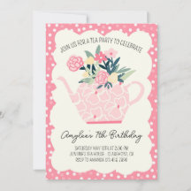 Pink Floral Tea Party Girl Birthday Invitation
