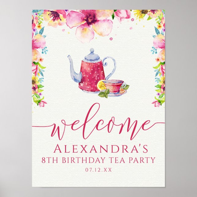 Pink Floral Tea Party Poster (Front)