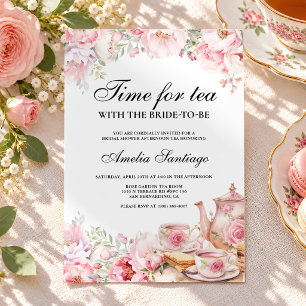 Pink Floral Tea With Bride To Be Bridal Shower Invitation