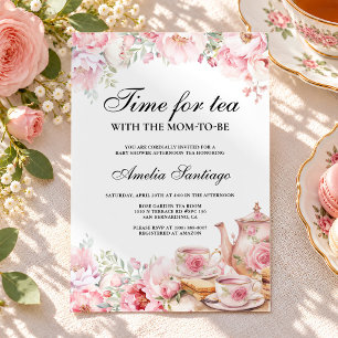 Pink Floral Tea With Mum To Be Baby Shower Invitation