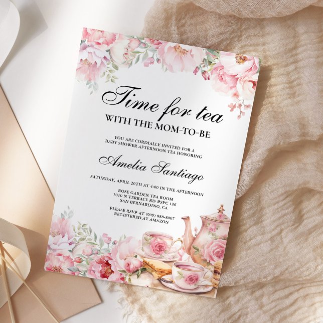 Pink Floral Tea With Mum To Be Baby Shower Invitation (Creator Uploaded)