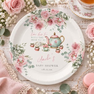 Pink Floral Tea with the Mum-to-be Baby Shower Paper Plate