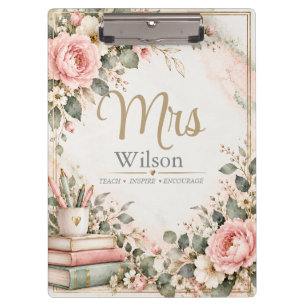 Pink Floral Teacher Monogram Clipboard
