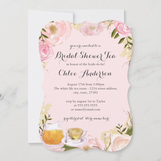 Pink Floral Teacup Bridal Shower Invitation (Front)