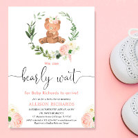 Pink floral teddy bear greenery girl baby shower