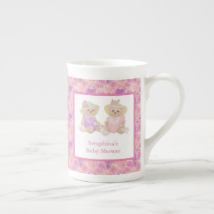 Pink Floral Teddy Bear Tea Party Baby Shower Bone China Mug