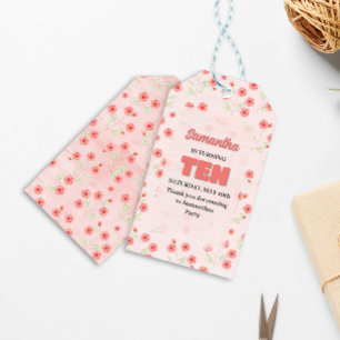 Pink Floral Tenth Birthday Custom Party Favour Gift Tags