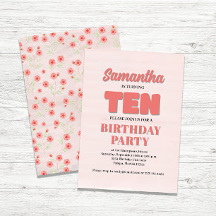 Pink Floral Tenth Birthday Girl Party Template
