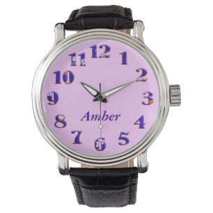 Pink floral textile big numbers with name watch