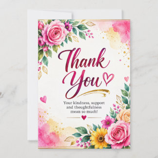 Pink Floral Thank You Card