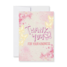 Pink Floral Thank You Card with Butterflies