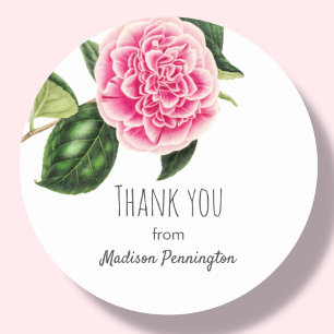 Pink Floral   Thank You Classic Round Sticker