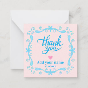 Pink Floral Thank You, Elegant Calligraphy Wedding Card