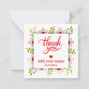 Pink Floral Thank You, Elegant Calligraphy Wedding Card