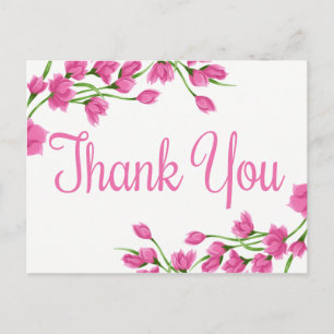 Pink Floral Thank You Lavender Fuchsia Flowers Postcard