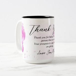 Pink Floral Thank You Mom Gift Idea Two-Tone Coffee Mug