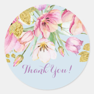pink floral thank you stickers