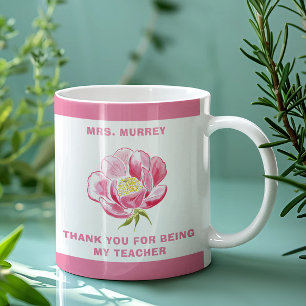Pink Floral Thank you Teacher Gift Coffee Mug