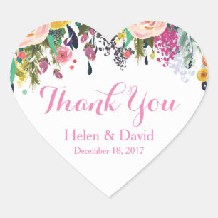 Pink Floral Thank You Wedding Favour Stickers