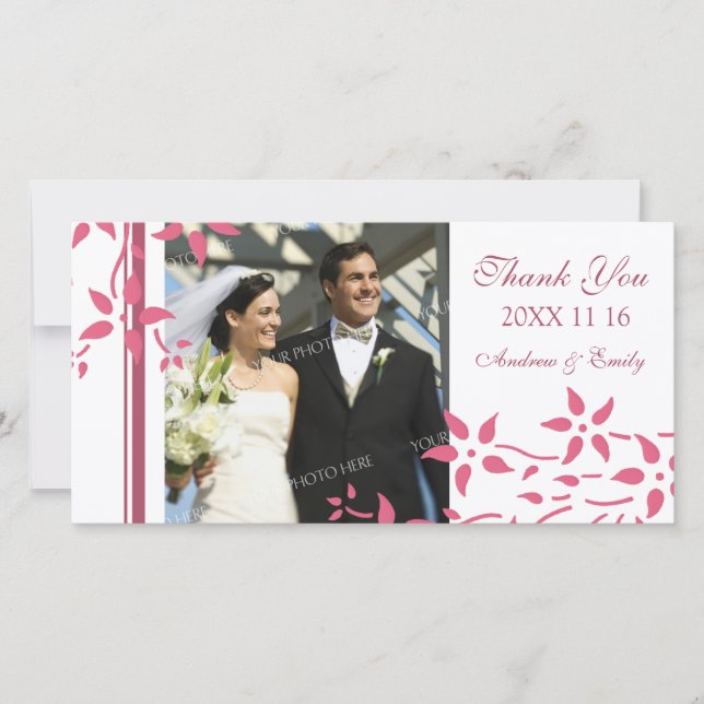 Pink Floral Thank You Wedding Photo Cards (Front)