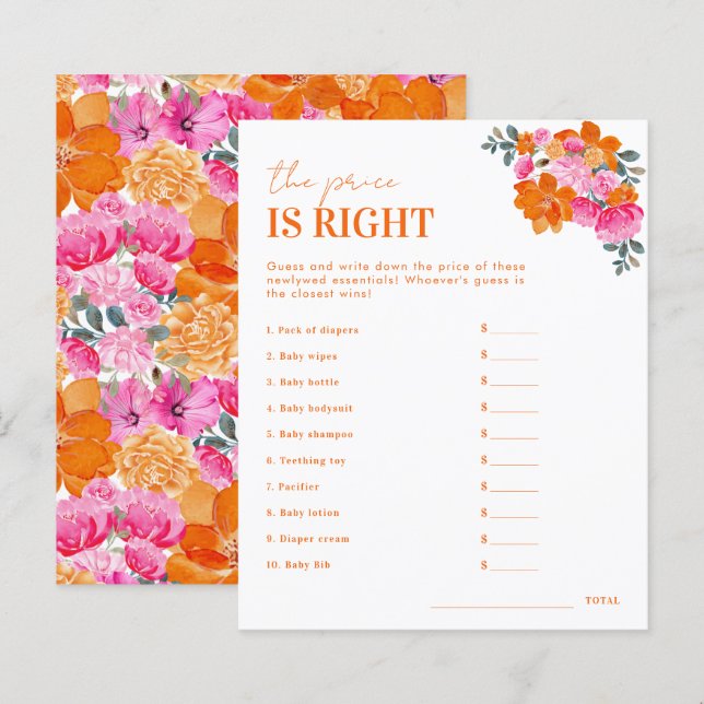 Pink Floral The Price is Right Baby Shower Game (Front/Back)