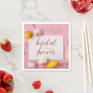 Pink Floral Theme Bridal Shower Napkin
