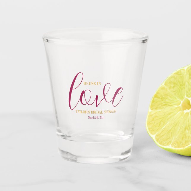 Pink Floral Theme Bridal Shower Shot Glass (Front)