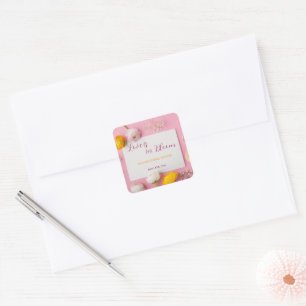 Pink Floral Theme Bridal Shower Square Sticker
