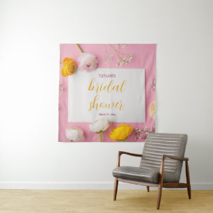 Pink Floral Theme Bridal Shower Tapestry
