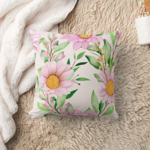 Pink Floral Throw Pillow