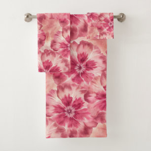Pink Floral Tie Dye Bath Towel Set