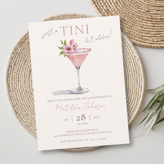 Pink Floral Tini Bit Older 30th Birthday Invitation (Pink Floral Tini Bit Older 30th Birthday Invitation)