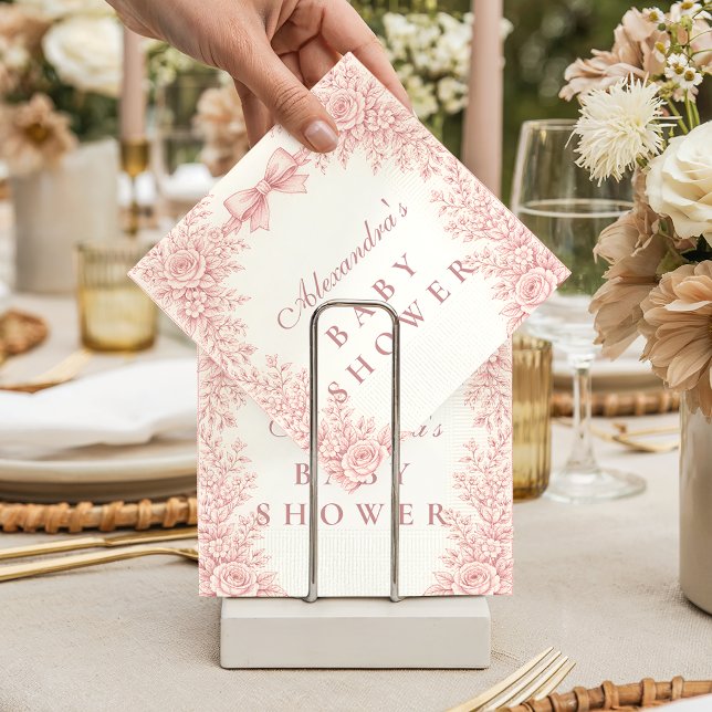 Pink Floral Toile Baby Shower Napkin (Creator Uploaded)