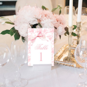 Pink Floral Toile Bow Baby Shower Table Numbers