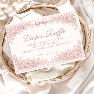 Pink Floral Toile Diapper Raffle Enclosure Card