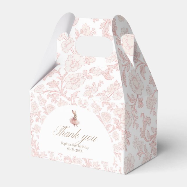 Pink floral Toile Some Bunny Birthday Favour Box (Front Side)