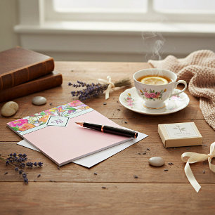Pink floral top monogram notepad