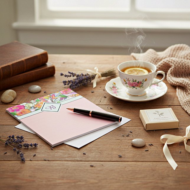 Pink floral top monogram notepad (Creator Uploaded)