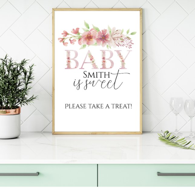 Pink Floral Treat Station Sign Poster (Creator Uploaded)