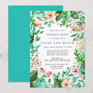 Pink Floral Tropical Botanical Wedding Rehearsal Invitation