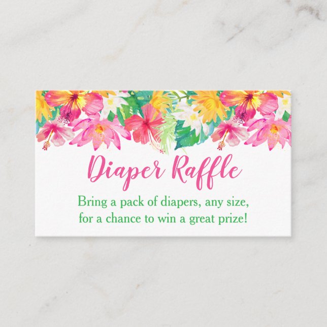 Pink Floral Tropical Diaper Raffle Tickets Enclosure Card (Front)