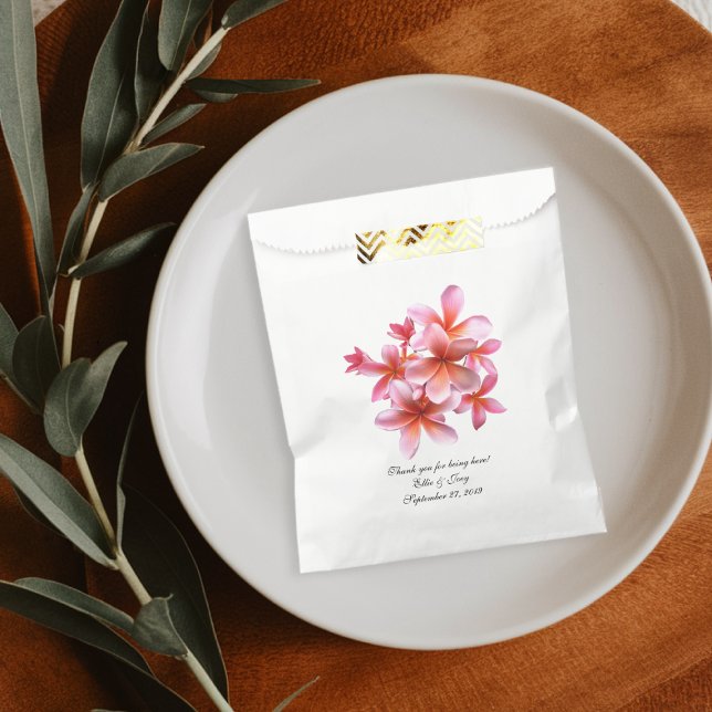 Pink Floral Tropical Plumeria Wedding Gift Bags (Creator Uploaded)