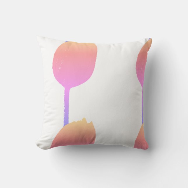 Pink Floral Tulips Flowers Abstract Artsy White Cushion (Front)