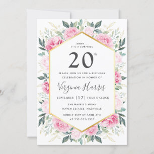 Pink Floral Twenty 20th Birthday Invitation