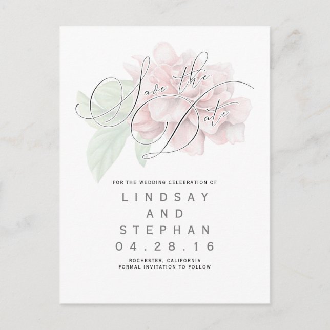 Pink Floral Typography Elegant Save the Date Announcement Postcard (Front)