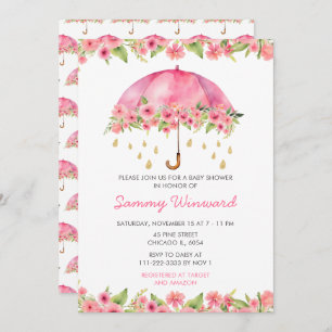 Pink Floral Umbrella Baby Shower Invitation