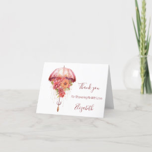 Pink Floral Umbrella Bridal Shower Baby Shower  Thank You Card