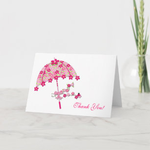 Pink Floral Umbrella, Bridal Shower Thank You Card