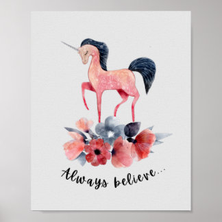 Pink Floral Unicorn Girl's bedroom Wall Art